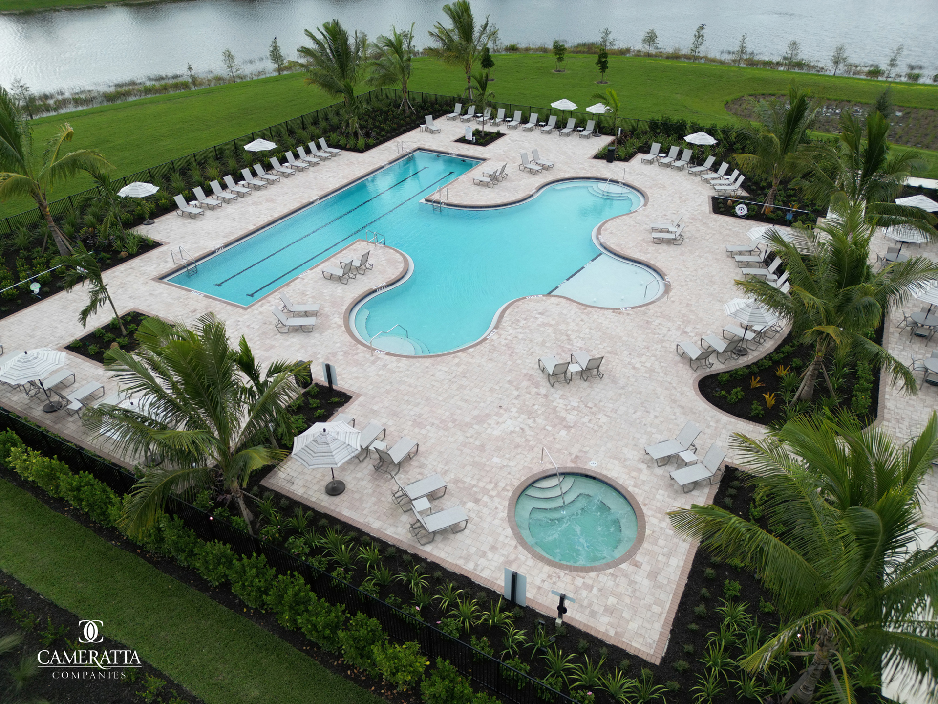 Verdana Village resort-style pool and amenity center aerial view